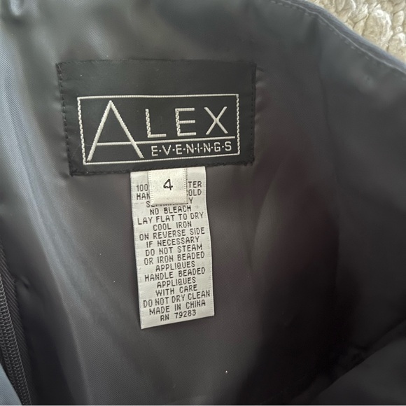 Alex Evenings Gunmetal Formal Long Dress One Shoulder Embellished Gown - Picture 8 of 9